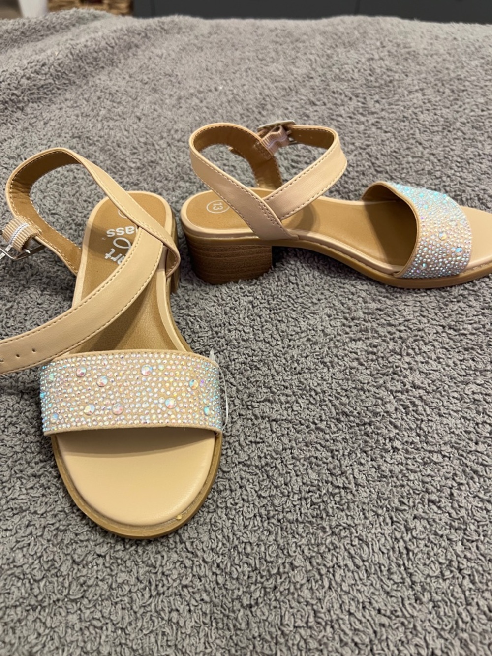 art class Nude Block Heel Sandals with Iridescent Rhinestone Strap